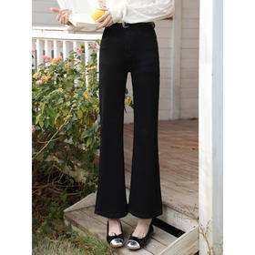 鹿向南「春日絮语」黑色牛仔裤女春夏季新款显瘦微喇垂感高腰长裤