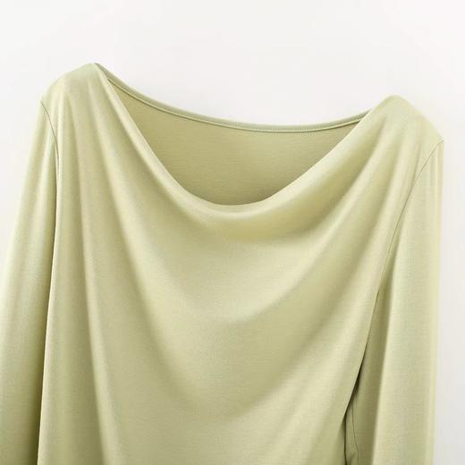 F022728春季新款荡领T恤休闲长袖修身飘带上衣 商品图11