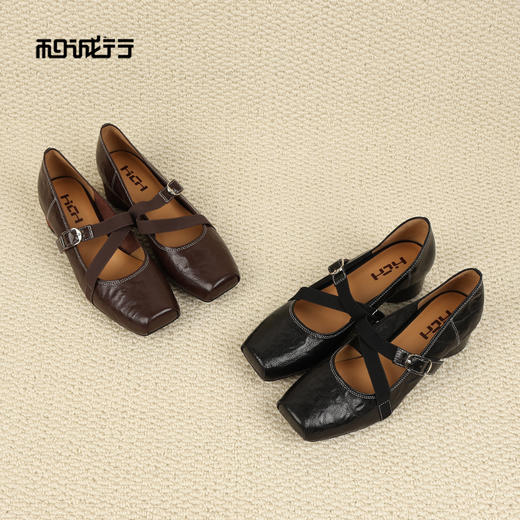 和诚行2026春季新款复古方头玛丽珍鞋女真皮通勤百搭中跟单鞋0400270 商品图0
