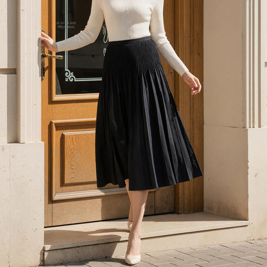 「自」全新升级【铂金会员183/天猫239/差价56】(12953)洛诗琳气质褶皱半身裙2026春夏新款大摆显瘦中长百褶裙女 商品图3