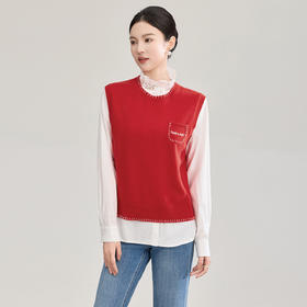 「高货wl」全新升级【铂金会员211/天猫279/差价68】(22547)洛诗琳气质密织钩花羊毛上衣2026春季撞色刺绣针织衫马甲