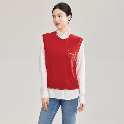 「高货wl」全新升级【铂金会员211/天猫279/差价68】(22547)洛诗琳气质密织钩花羊毛上衣2026春季撞色刺绣针织衫马甲 商品图0