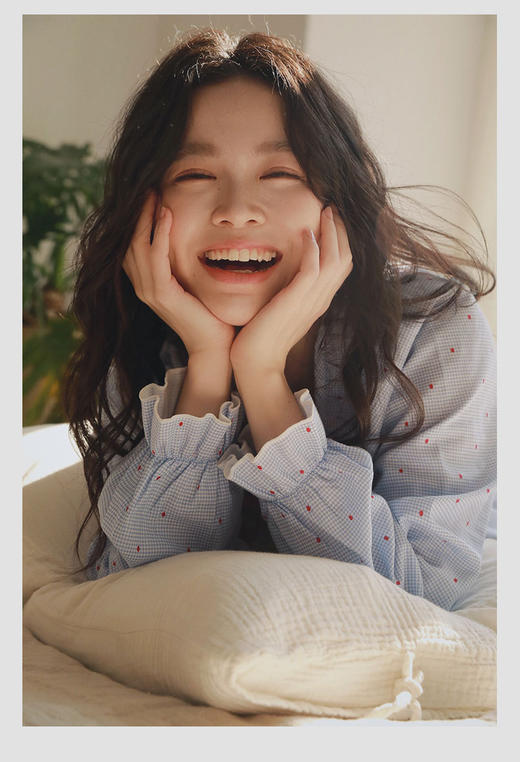 全棉双层纱~26新款荷叶领睡衣少女款家居服带 复古波点/千鸟格 洋气俏皮 蝴蝶结系长袖睡衣套装 商品图4