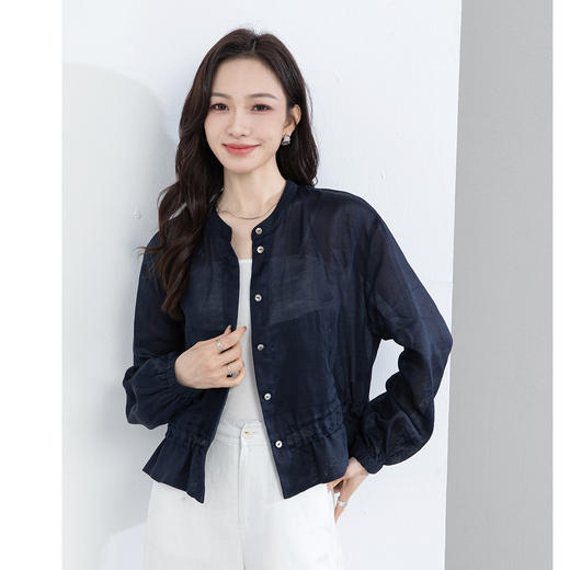 「高货xg」全新升级【铂金会员257/天猫339/差价82】(05448)洛诗琳新款苎麻衬衫外套2026春季显瘦小立领荷叶边短上衣 商品图0