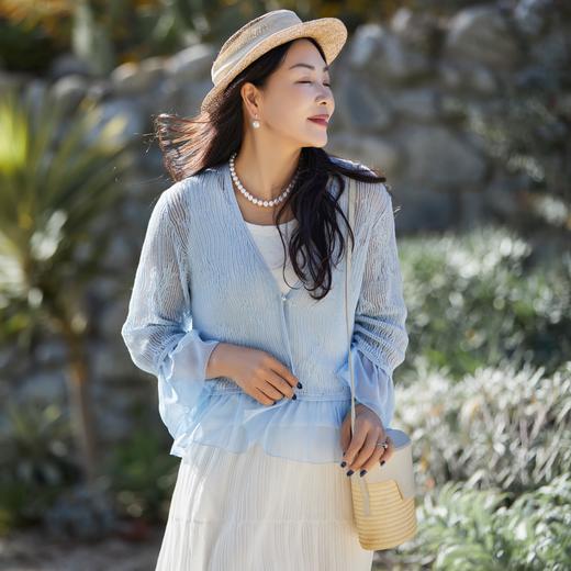 【林栖设计小店】流水潺潺|优雅多色镂空肌理拼荷叶边2026夏新款毛织外套1962172 商品图3