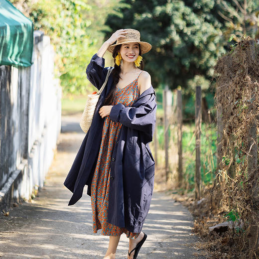 绽放108朵/繁花·红蓝混色小碎花长款吊带连衣裙女旅行度假风长裙 商品图3