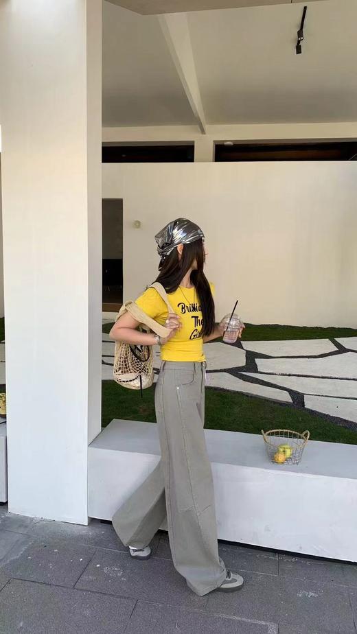 F022722日系工装牛仔裤女春季显瘦宽松阔腿裤微弯刀休闲裤 商品图6