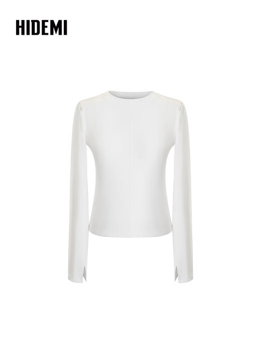 HIDEMI 设计感修身正肩长袖圆领T恤上衣 商品图6