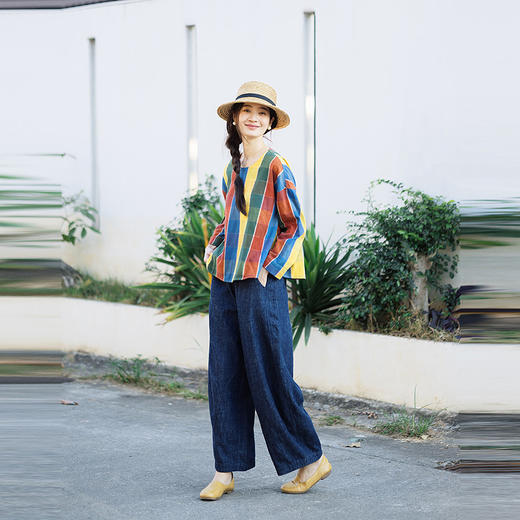 绽放110朵/青岚·汉麻棉全腰松紧宽松百搭休闲牛仔裤女新款阔腿裤 商品图2