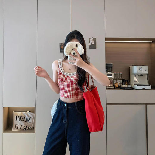 【甜妹纯欲风❗️蕾丝拼接吊带背心】春夏田园风格，纹蕾丝花边蝴蝶结上衣「三色可选」每个颜色超级百搭，面料舒适贴身显瘦，修身打底上衣小吊带L 商品图1