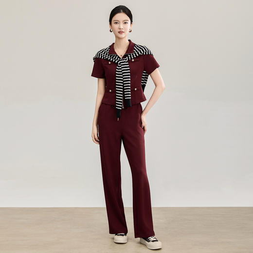 「高货wl」全新升级【铂金会员293/天猫399/差价106】(99034)洛诗琳2026春季休闲条纹披肩上衣系带直筒休闲裤两件套 商品图1