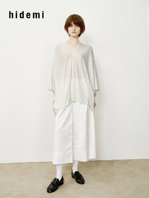 hidemi副线小h V领松弛廓形卷边长袖T恤连衣裙 商品图6