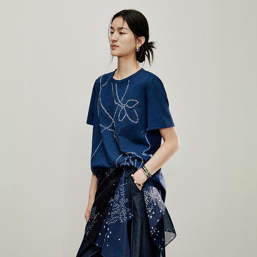 【林栖设计小店】方圆万象|鱼子缬印花优雅百搭气质2026夏新款纯棉T恤1962123 商品图4