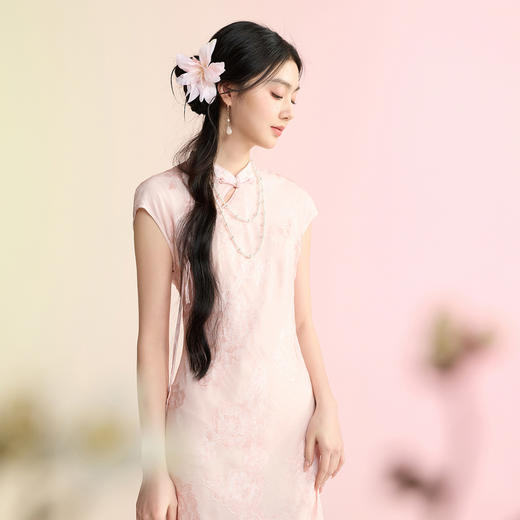 【宋轶同款】三彩[山樱花落]2026春季新款新中式连衣裙提花剪花鱼尾长裙C 商品图4