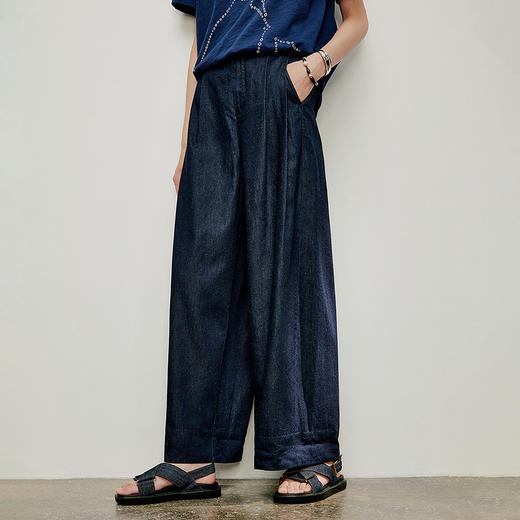 【林栖设计小店】丹宁主义|牛仔蓝压褶复古百搭气质2026夏新款宽松牛仔裤1962206 商品图1