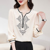 KQ-洋气减龄复古重工刺绣V领系带灯笼袖衬衫女宽松休闲百搭度假上衣 商品缩略图2