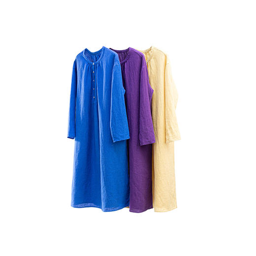 特绽放116朵/三姐妹·干洗亚麻半开襟系扣落肩长袖连衣裙文艺长裙 商品图4