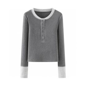 F022726春季新款圆领长袖简约T恤套头上衣打底