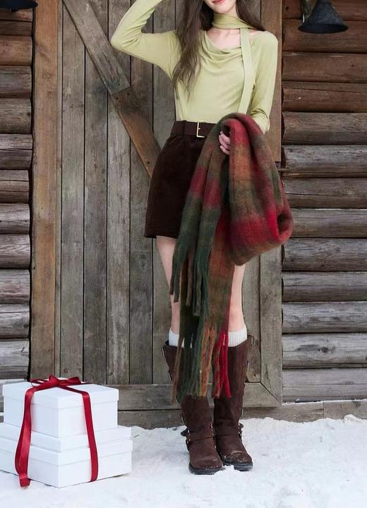 F022728春季新款荡领T恤休闲长袖修身飘带上衣 商品图4