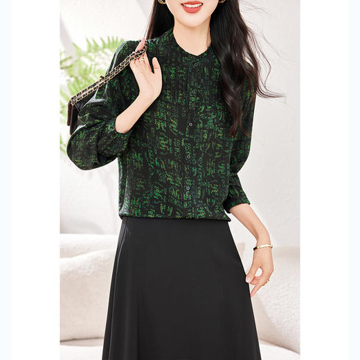 KQ-新碎花长袖衬衫女真丝显瘦气质时尚春季衬衣复古轻奢优雅上衣 商品图3