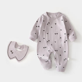 婴儿连体衣偏开宝宝新生儿无骨春秋纯棉哈衣送围嘴婴幼儿童装爬服