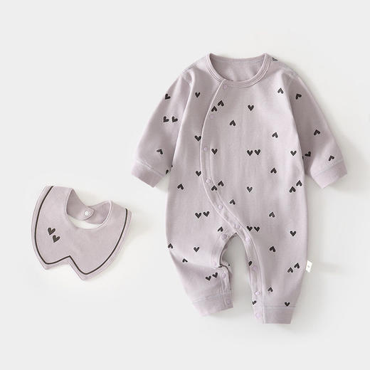 婴儿连体衣偏开宝宝新生儿无骨春秋纯棉哈衣送围嘴婴幼儿童装爬服 商品图0