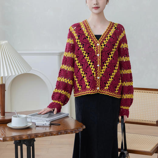 苏苏姐家可夏V领开衫手工DIY编织钩针4股棉毛线团衣服自制材料包 商品图3