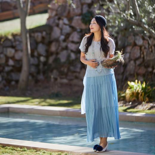 【林栖设计小店】流水潺潺|浅兰色镂空肌理飞片拼接2026夏新款毛织上衣1962173 商品图3