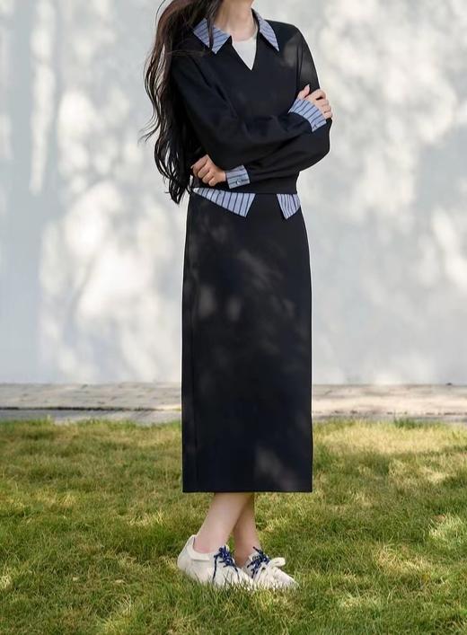 F022724套头翻领上衣直筒高腰半身裙两件套卫衣套装 商品图8