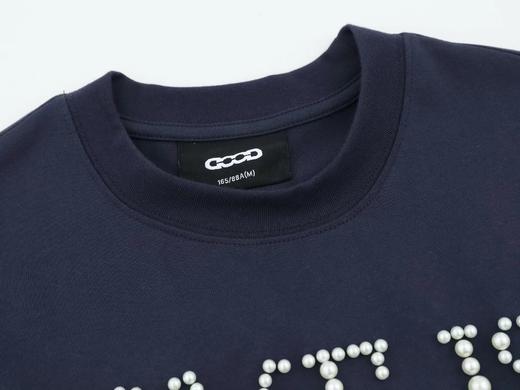 F022730珍珠标语字母情侣宽松显瘦圆领短袖T恤 商品图7