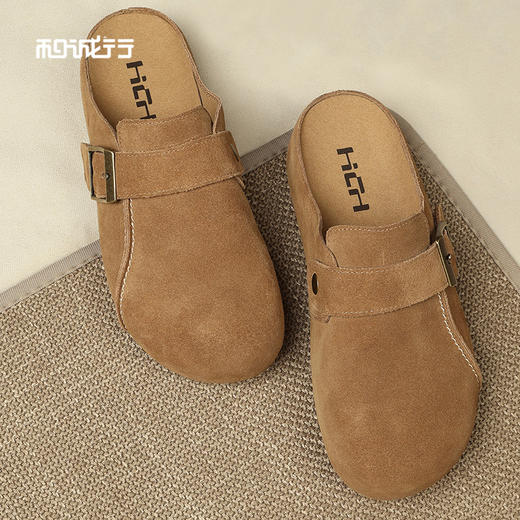 和诚行2026春季新款复古百搭休闲一脚蹬真皮包头懒人勃肯半拖女鞋1930122 商品图3