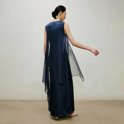 【林栖设计小店】花间栩蝶|桑蚕丝拼飞片2026夏新款无袖马面连衣裙1962035 商品图4