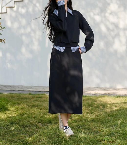 F022724套头翻领上衣直筒高腰半身裙两件套卫衣套装 商品图5