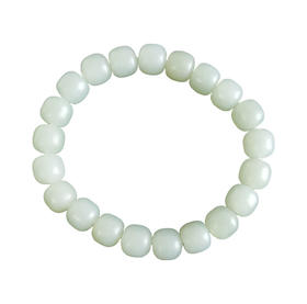 【天然正品】天然细腻无杂裂约9*10MM青玉和田玉桶珠手串250226NJS13