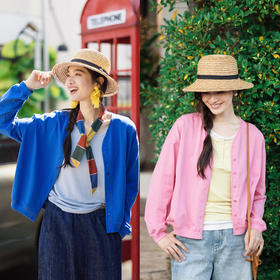 特绽放153朵/漫步经心开襟卫衣·精梳棉落肩长袖V领开衫外套女春