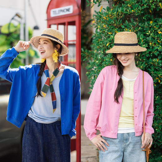 特绽放153朵/漫步经心开襟卫衣·精梳棉落肩长袖V领开衫外套女春 商品图0