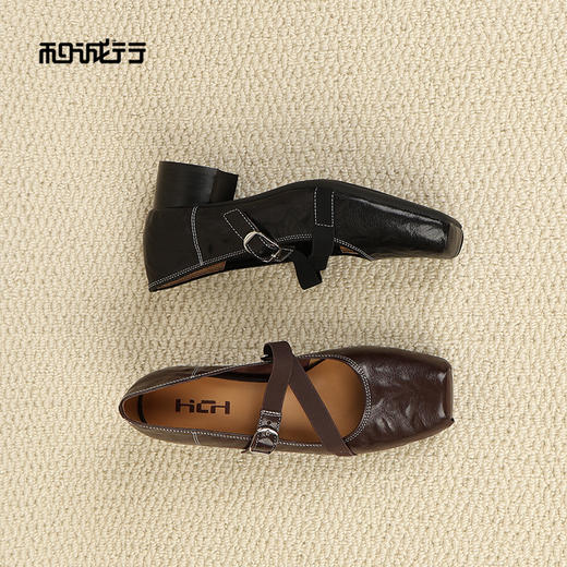 和诚行2026春季新款复古方头玛丽珍鞋女真皮通勤百搭中跟单鞋0400270 商品图4