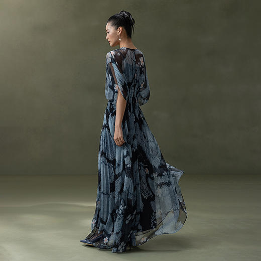 【林栖设计小店】浮云逸然|桑蚕丝鱼子缬印花优雅多色2026夏新款连衣裙两件套1962037 商品图12