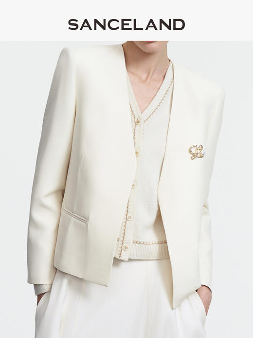 三石一澜SANCELAND丝毛V领短款外套SK15701043 商品图3