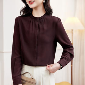 KQ-重磅真丝上衣女长袖衬衫2026春装新款韩版洋气纯色桑蚕丝上衣小衫