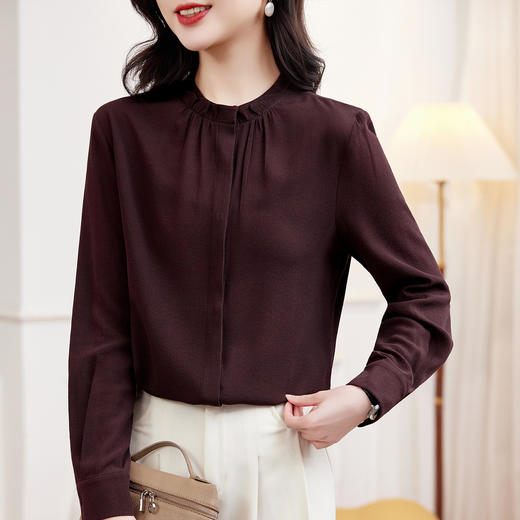 KQ-重磅真丝上衣女长袖衬衫2026春装新款韩版洋气纯色桑蚕丝上衣小衫 商品图0