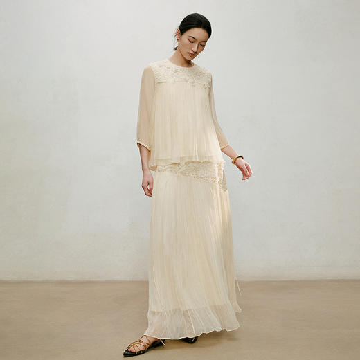 【林栖设计小店】手工钉花|优雅多色刺绣蕾丝镂空百褶2026夏新款真丝衫1962138 商品图7