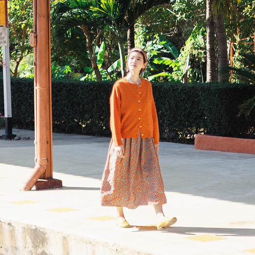 绽放163朵/春日暖橙*亮橙色纯羊毛镂空毛织开衫女春新款针织外套 商品图3