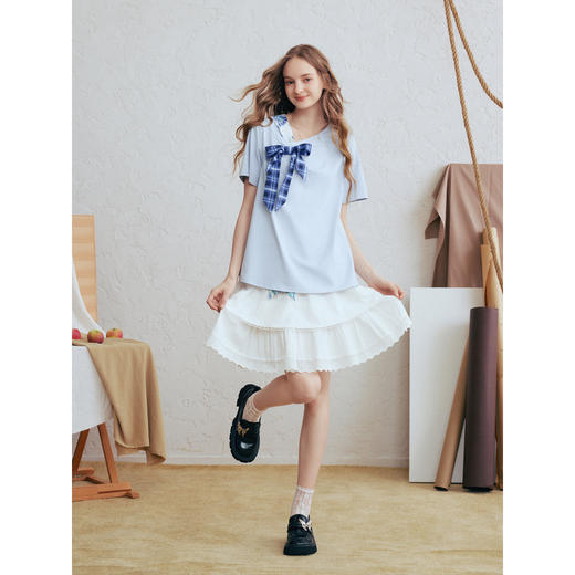 两三事 杏仁奶心 2026春季新款蕾丝花边裙摆蛋糕裙高腰短裙半身裙 商品图1