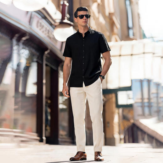 【棉麻】【DG】大依优型大码男装纯色短袖衬衫棉麻商务休闲百搭夏季上衣300斤 商品图1