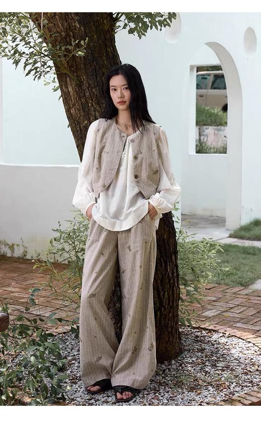 TALASA女装英伦复古刺绣长裤22611K511B 商品图0