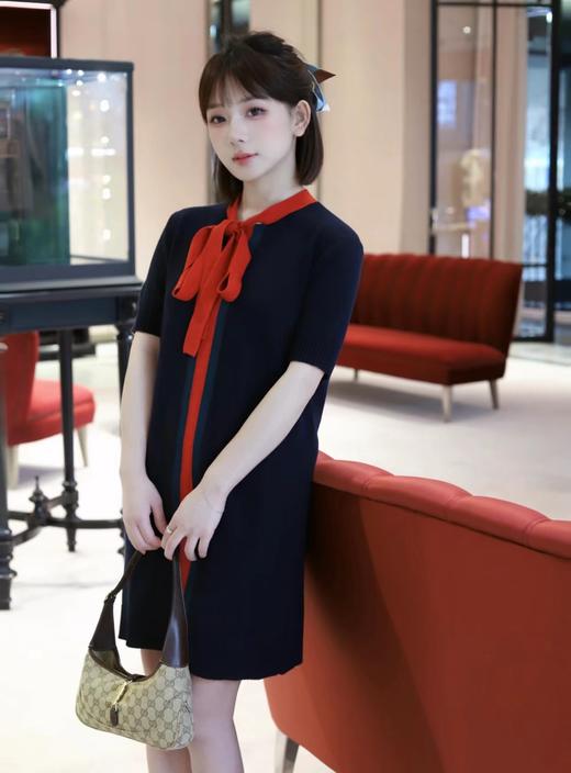 F022758春夏新款撞色蝴蝶结系带polo连衣裙 商品图7