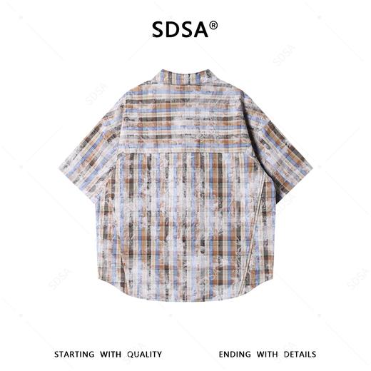 26CS44SDSA男装2026新款日系复古格纹衬衫做旧涂鸦设计感宽松短袖衬衣 商品图5