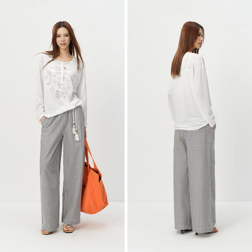 森马长袖T恤女夏中长款oversize印花2026新款慵懒甜美少女感罩衫 商品图4