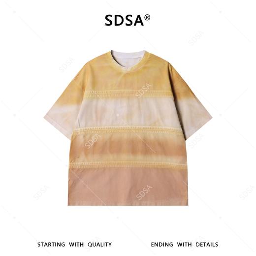 26T60SDSA男装2026新款美式复古渐变t恤重磅棉宽松肌理拼接设计感短袖 商品图1